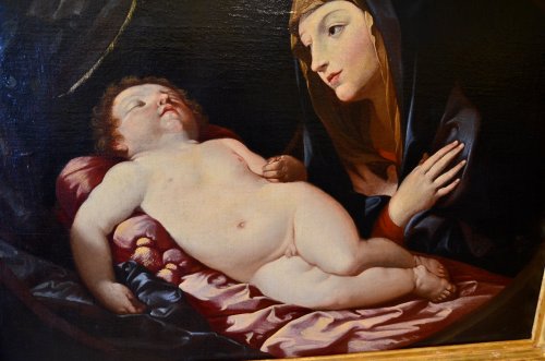XVIIe siècle - Madonne en Adoration de l'Enfant endormi - École bolognaise du XVIIe siècle